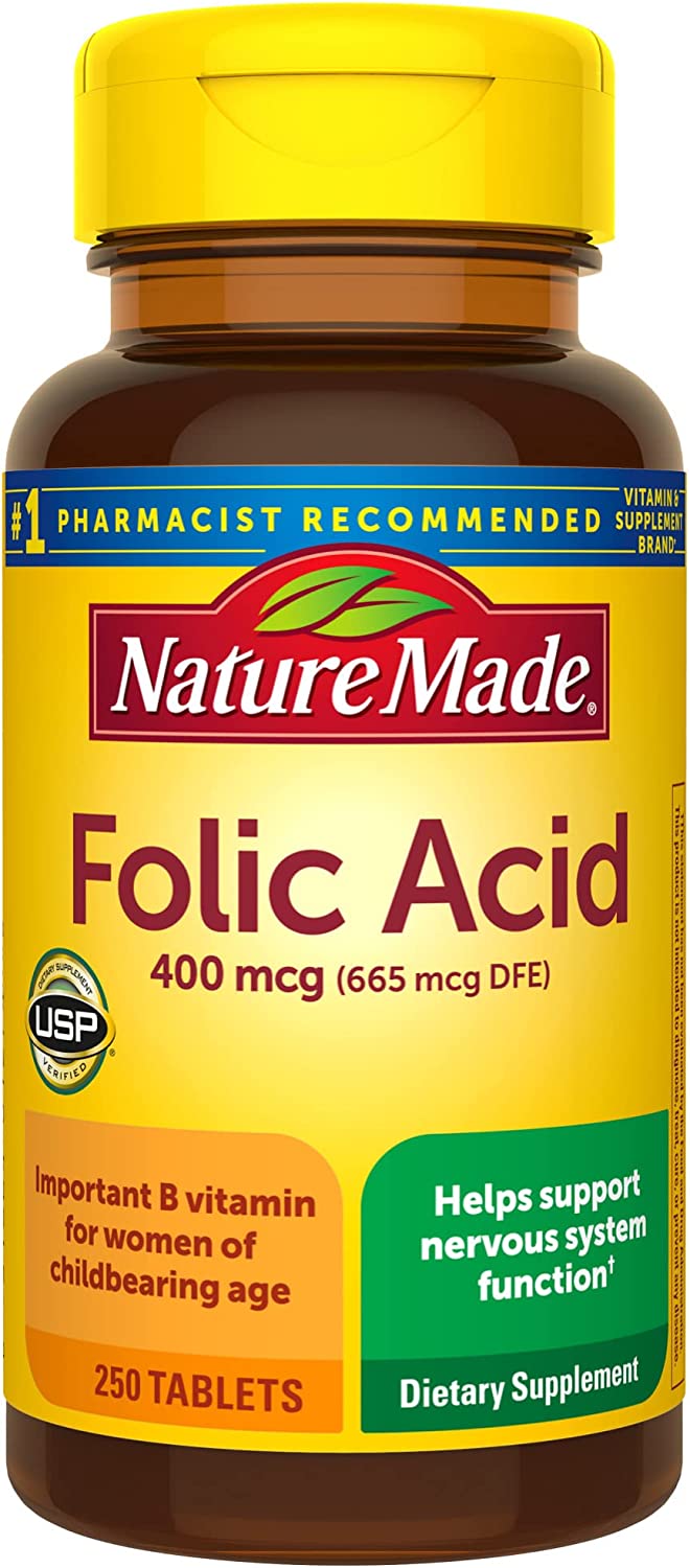 Фолиевая кислота Nature Made, 400 мг, 250 таблеток фолиевая кислота 5 мг vitamatic 120 вегетарианских таблеток