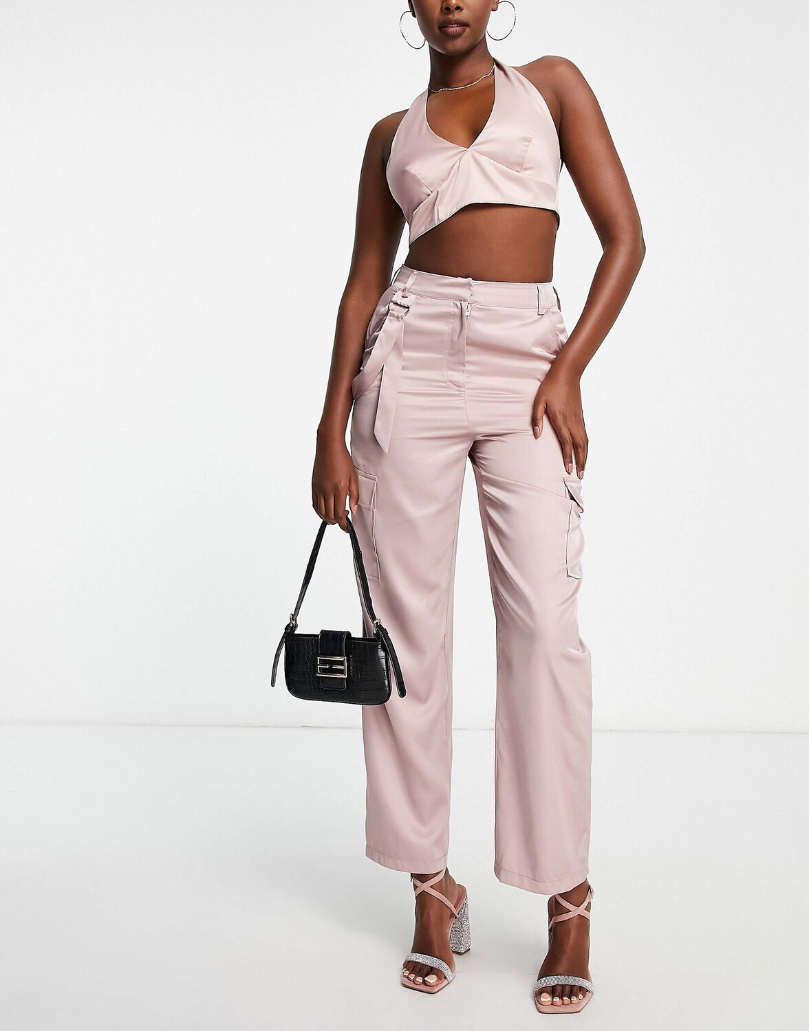 

Узкие атласные брюки карго розовато-лилового цвета ASOS DESIGN, Розовый