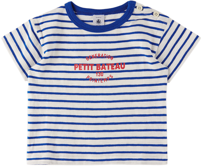 

Детская футболка в бело-синюю полоску Petit Bateau