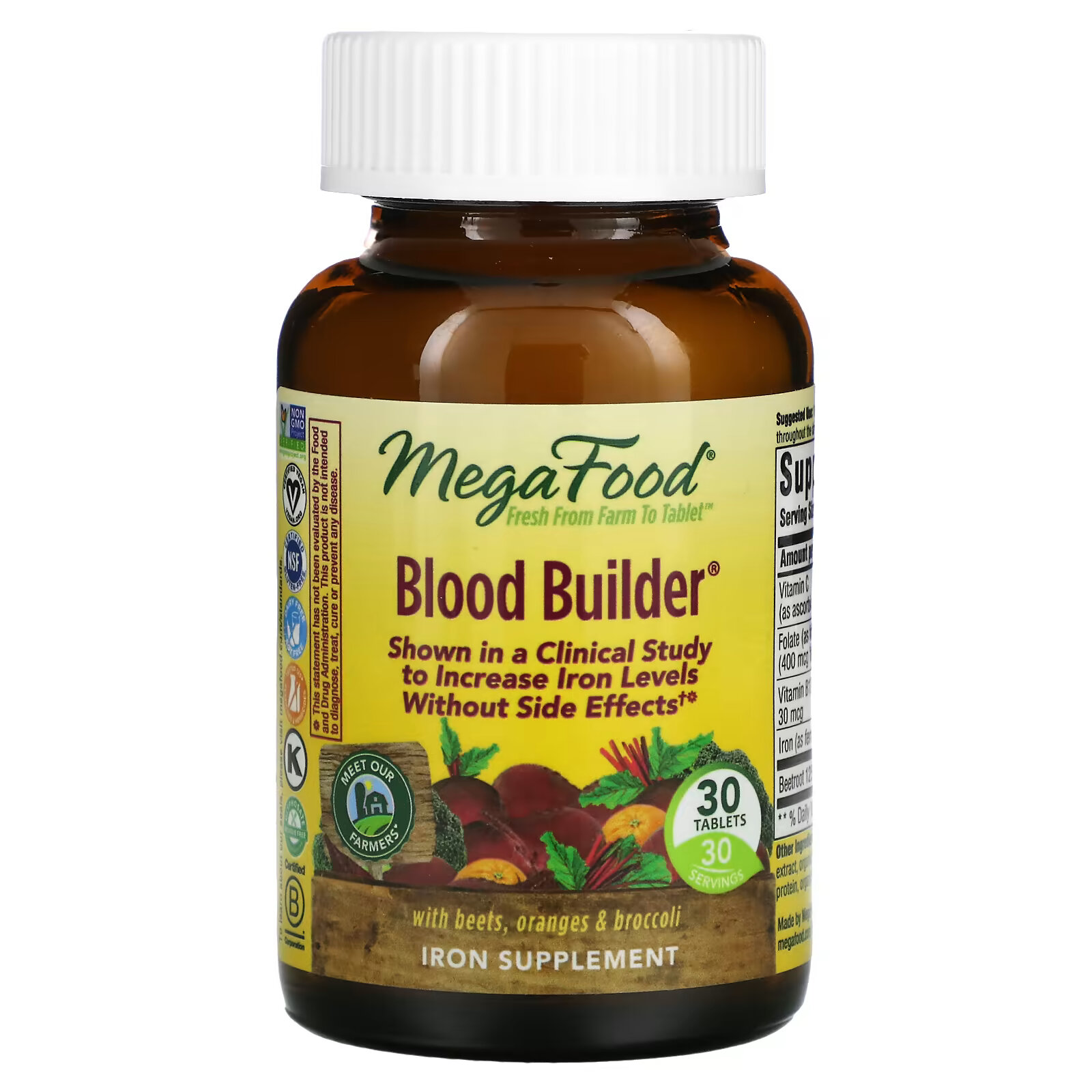 MegaFood, Blood Builder, 30 таблеток железо megafood blood builder iron 60 таблеток