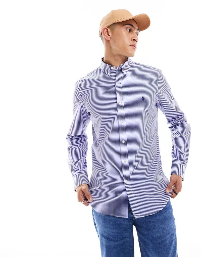 

Бело-синяя рубашка с длинными рукавами Polo Ralph Lauren