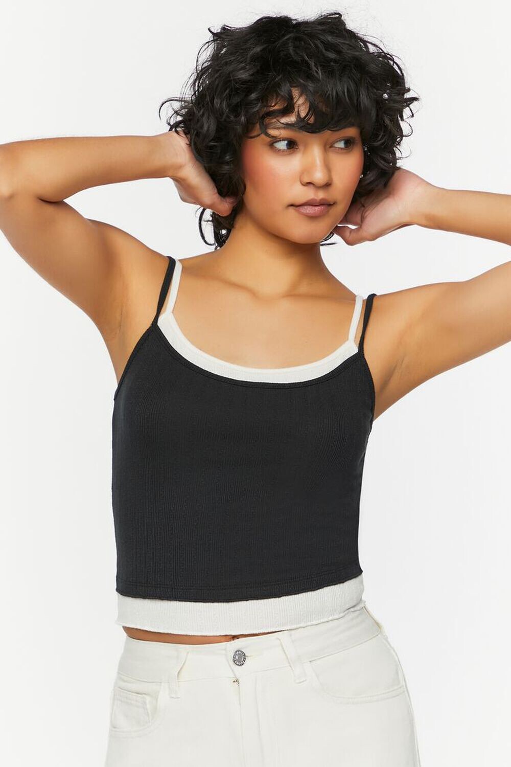 

Укороченная комбинированная майка Pointelle Forever 21, черный