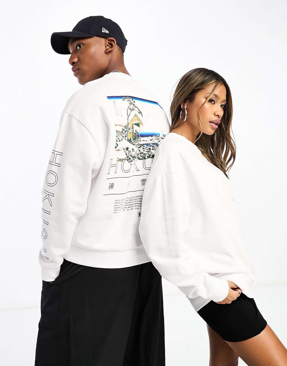 

Белый свободный свитшот унисекс с принтом Hokusai Wave ASOS