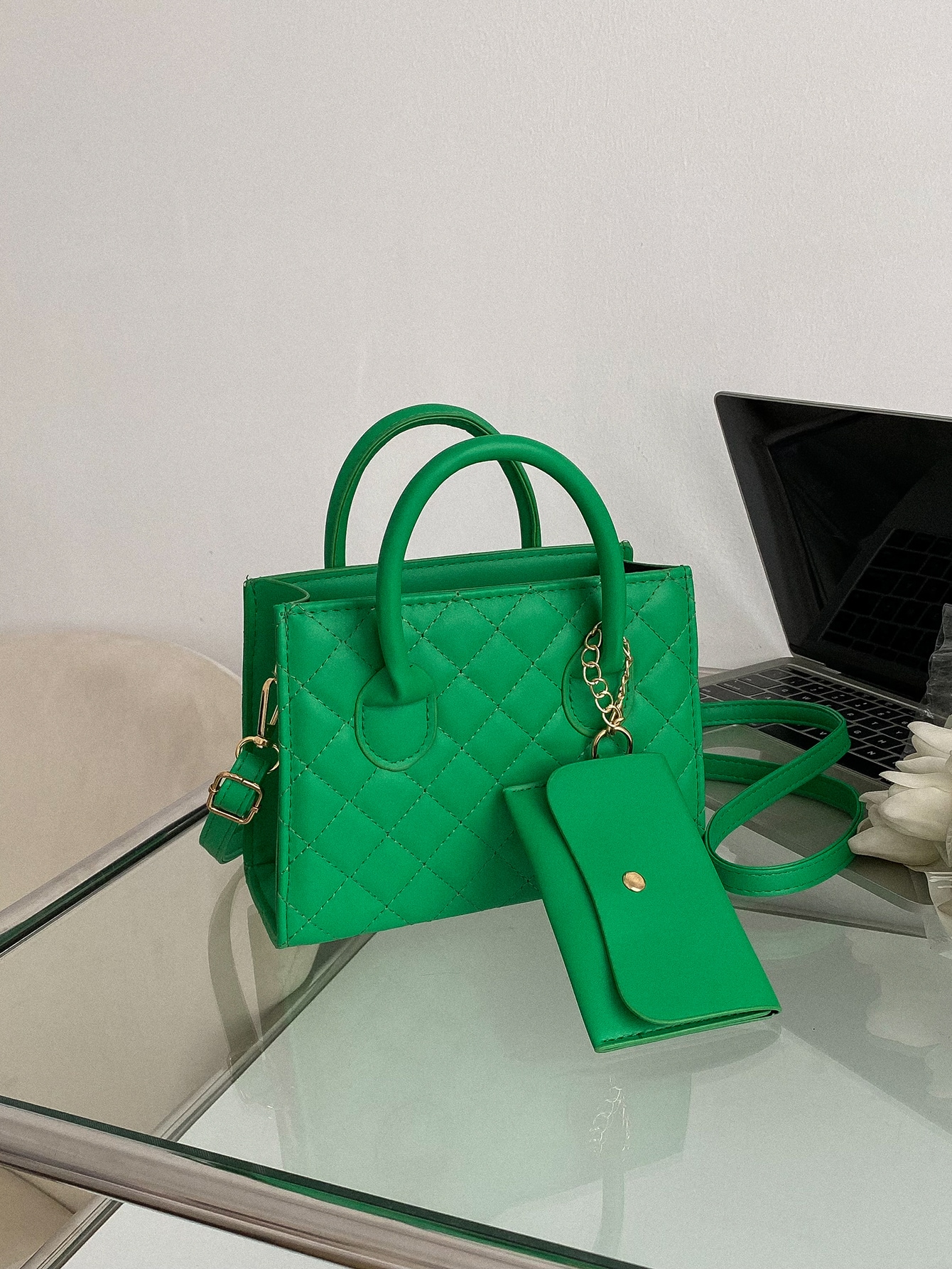 Легкая деловая повседневная стеганая квадратная сумка с портмоне для девочек-подростков, зеленый