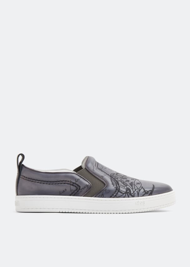 

Кроссовки BERLUTI Playtime Scritto leather slip-on sneakers, серый