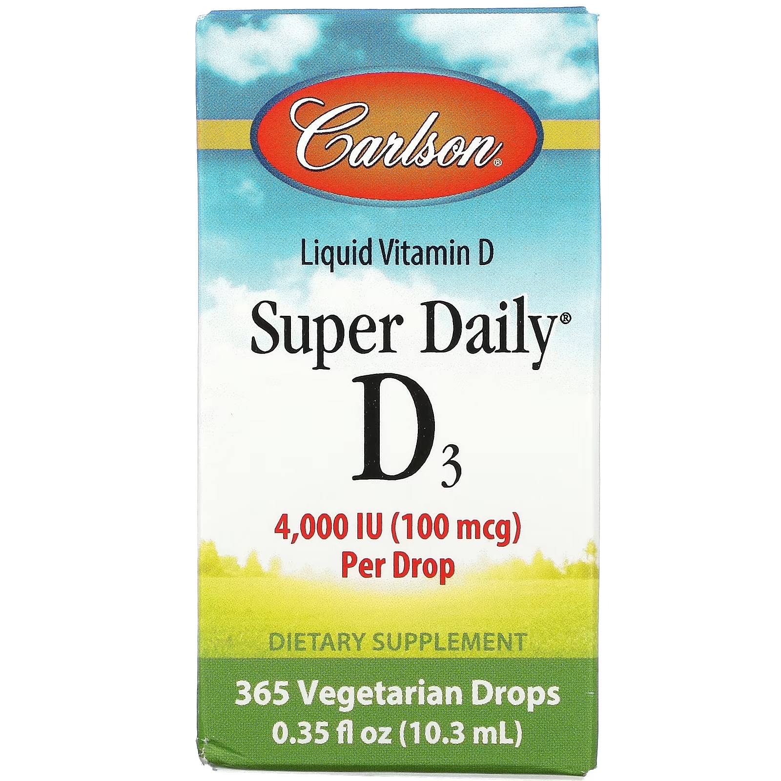 D3, 100 мкг (4000 МЕ Carlson Super Daily, 10,3 мл carlson baby s super daily d3 10 мкг 400 ме 90 вегетарианских капель 2 54 мл 0 086 жидк унции