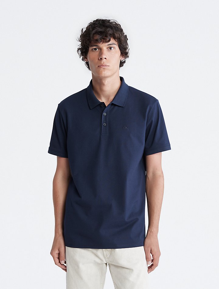 Гладкая хлопковая рубашка-поло Calvin Klein, сапфировый