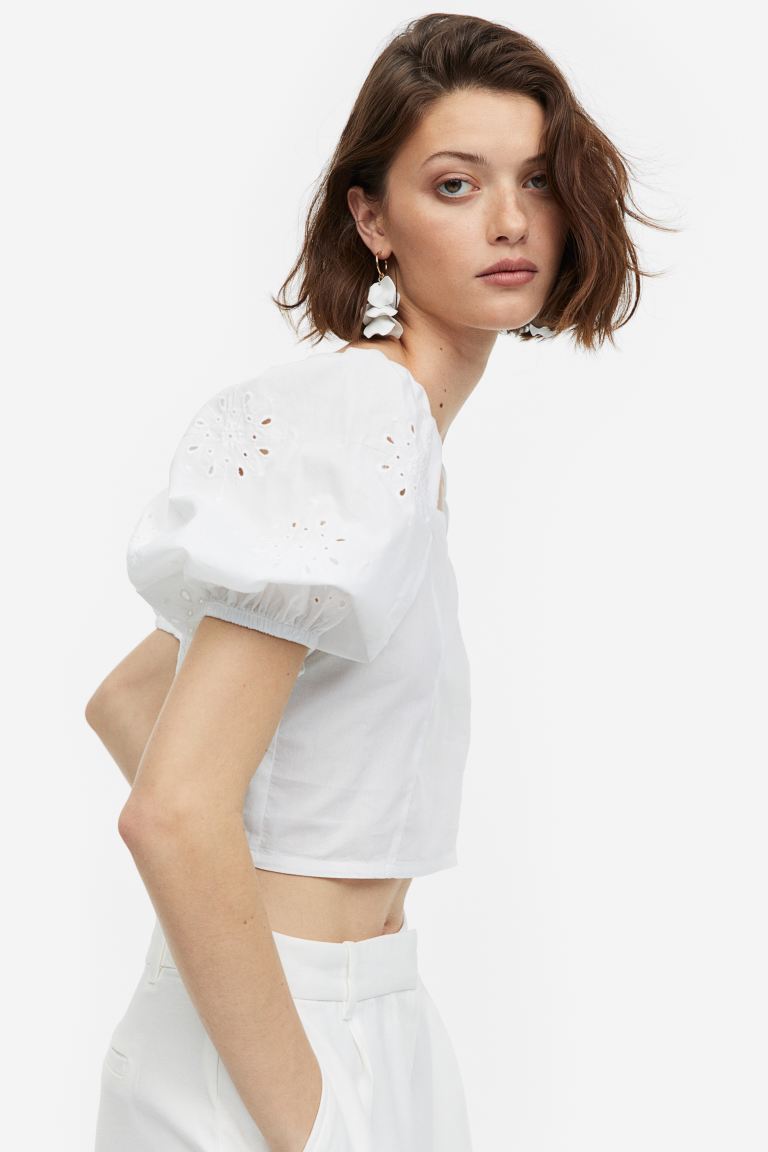 Блузка с пышными рукавами H&M, белый