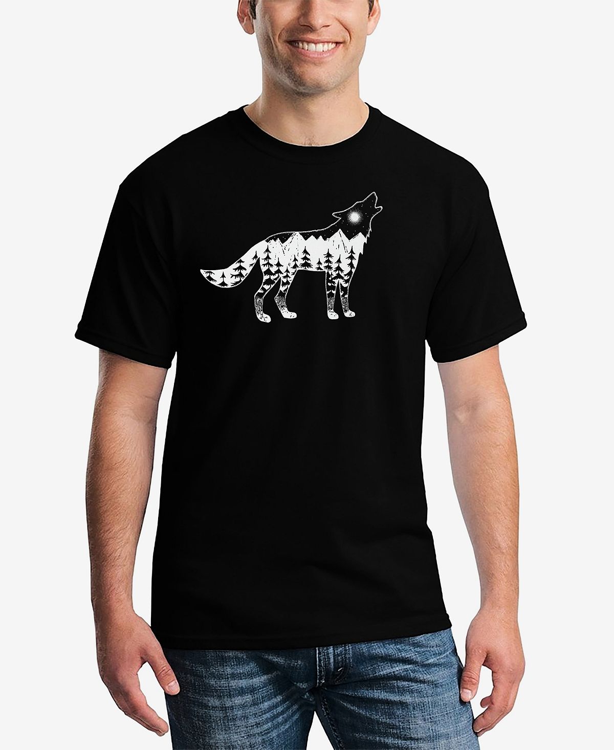 Мужская футболка с коротким рукавом howling wolf word art LA Pop Art, черный