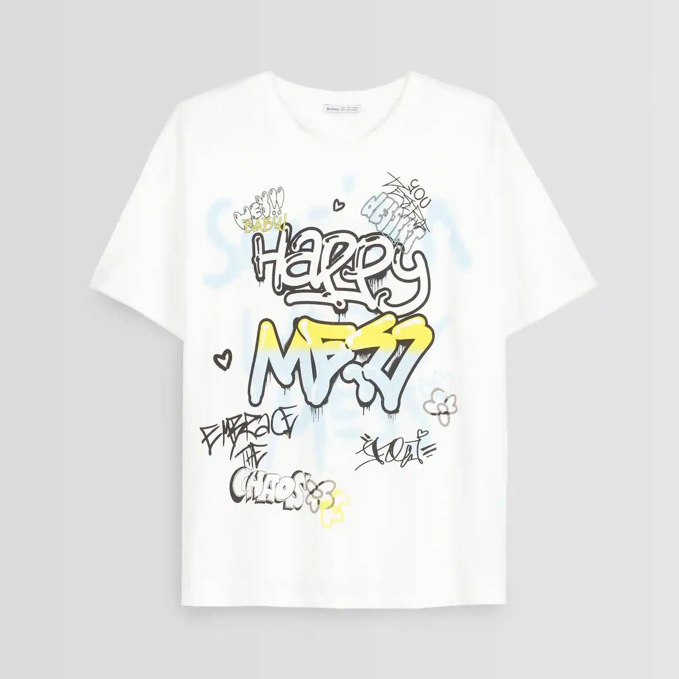 

Футболка Bershka Short Sleeve With Print, белый