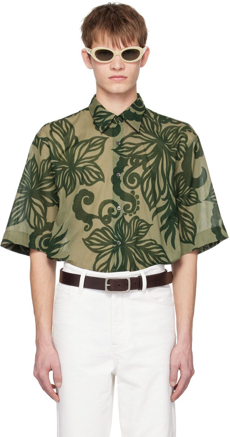

Рубашка цвета хаки с цветочным принтом Dries Van Noten