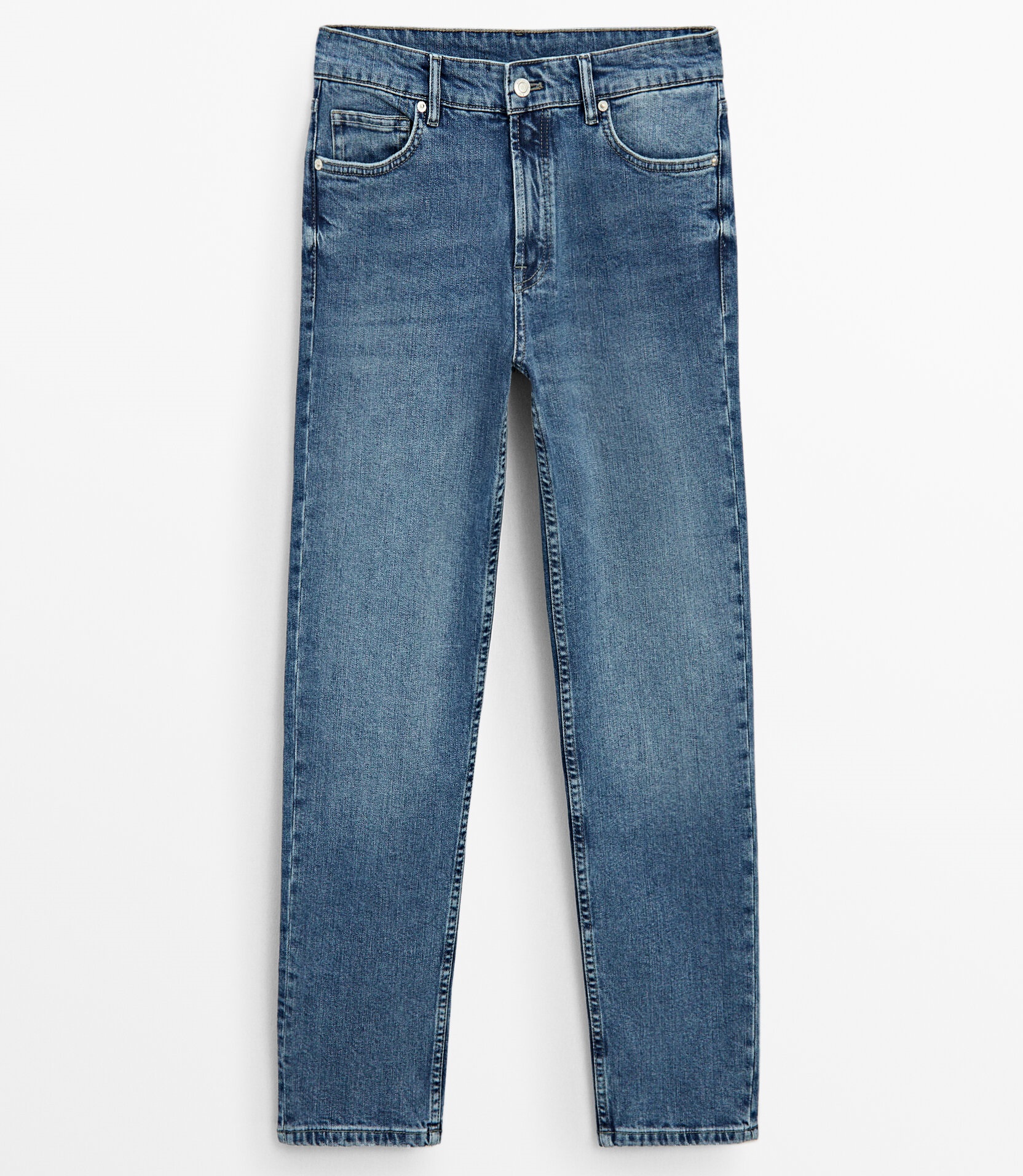 Джинсы Massimo Dutti Mid-waist Slim-cropped-fit, голубой джинсы приталенного кроя cipo