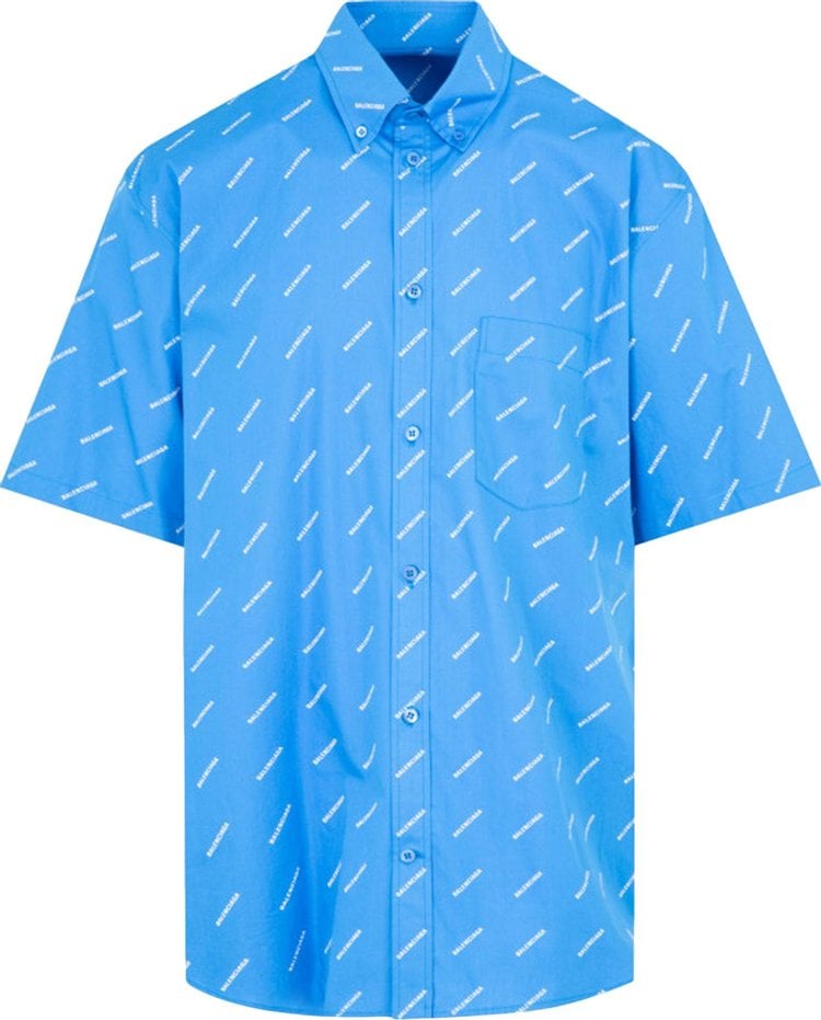 Рубашка Balenciaga All Over Logo Button Down Shirt 'Blue', синий - фото