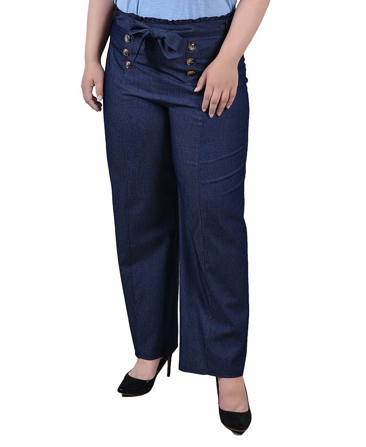 цена Плюс размер длинные брюки без застежек в матросском стиле NY Collection, мульти