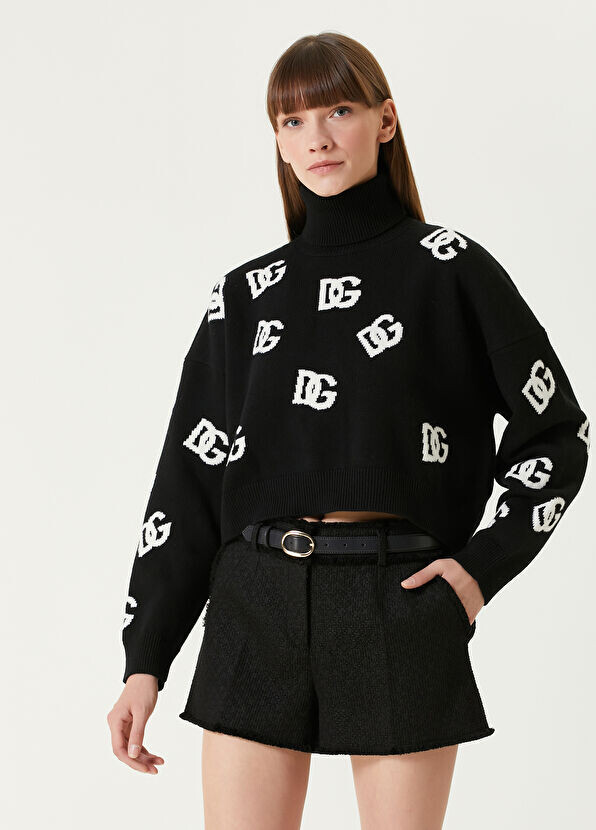 

Укороченный шерстяной свитер с жаккардовым логотипом и логотипом Dolce&Gabbana, белый