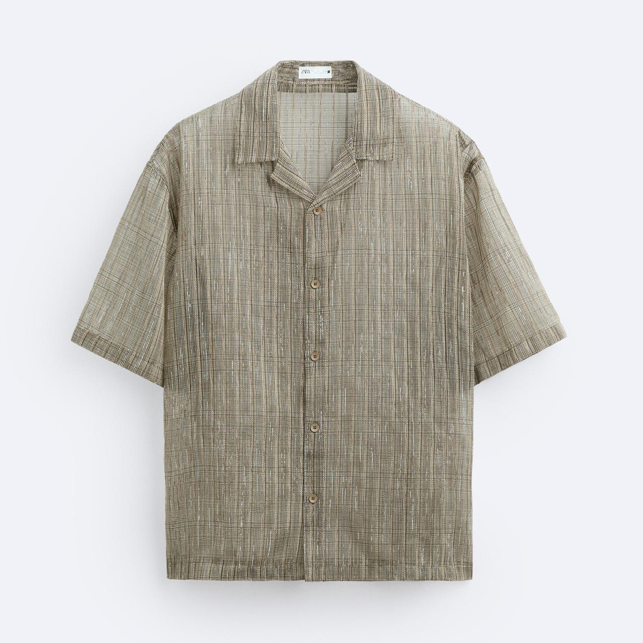 Рубашка Zara Semi-sheer Textured, серо-коричневый блуза zara long semi sheer oversize черный