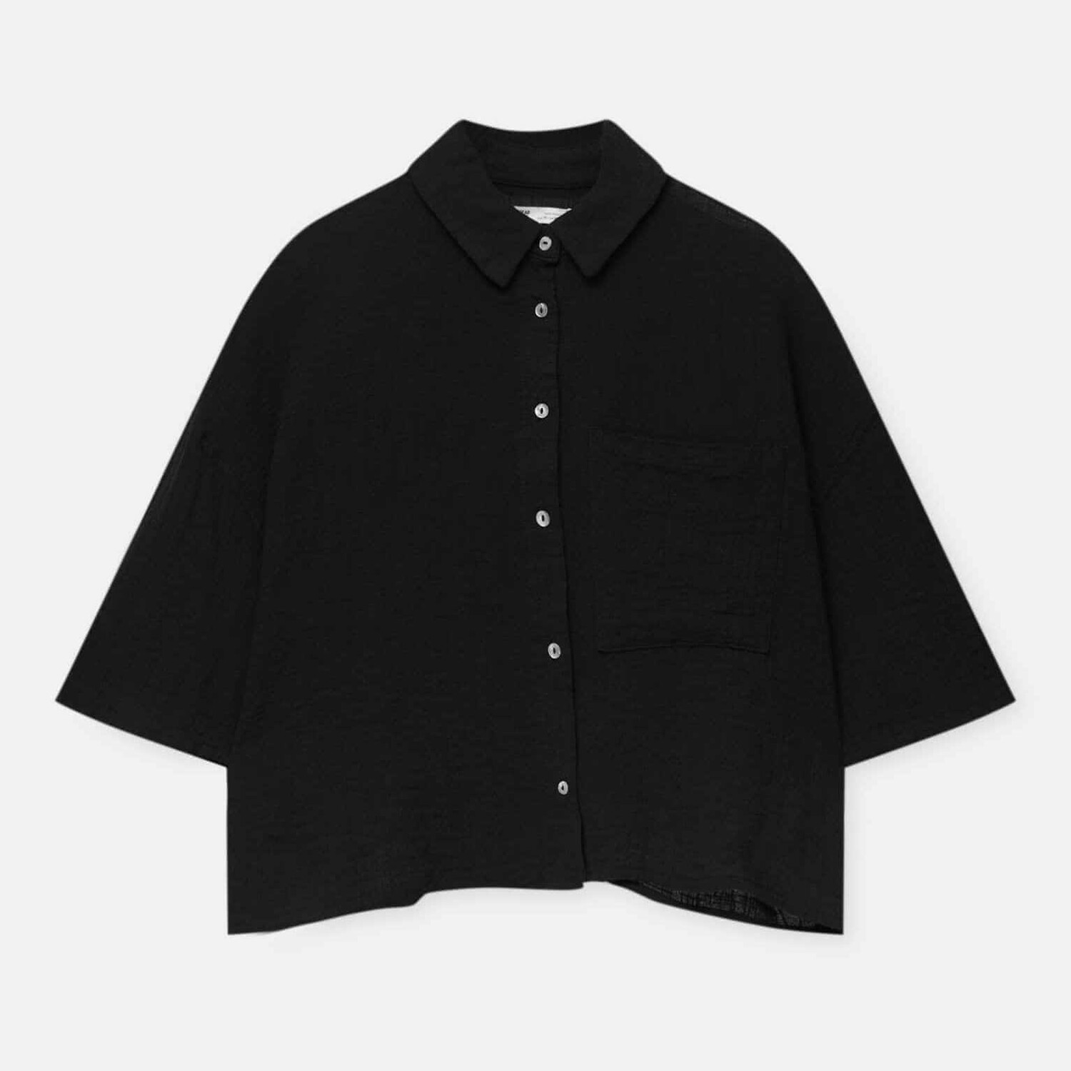 

Рубашка Pull&Bear Cropped Short Sleeve, черный