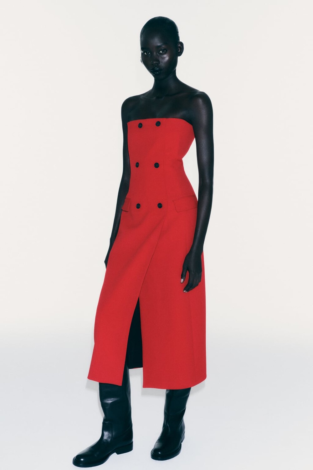 

Платье без бретелек с карманами ZARA, красный