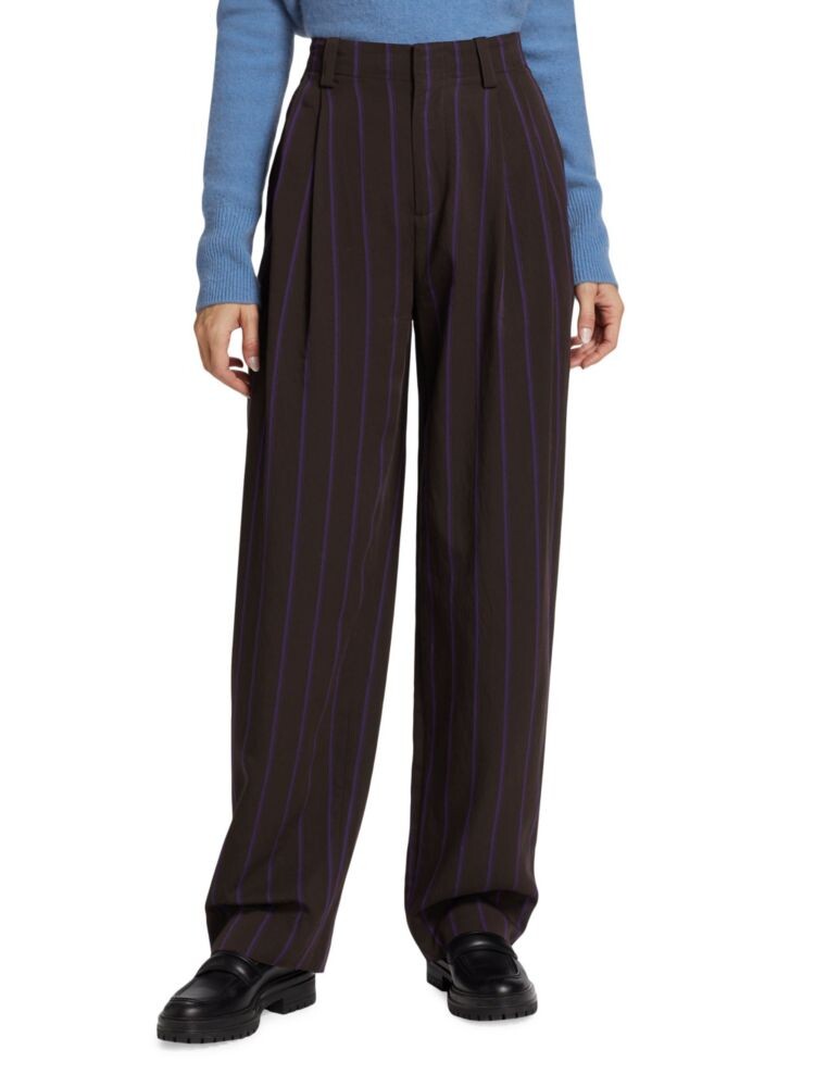 

Широкие брюки из твила в полоску со складками Vince, цвет Hickory Brown