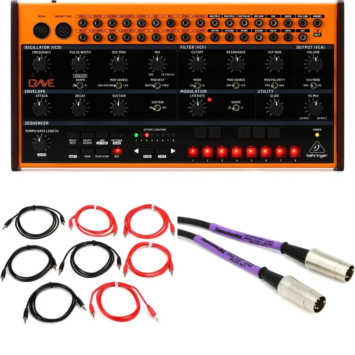 

Новый аналоговый синтезатор Behringer Crave с секвенсором и кабелями