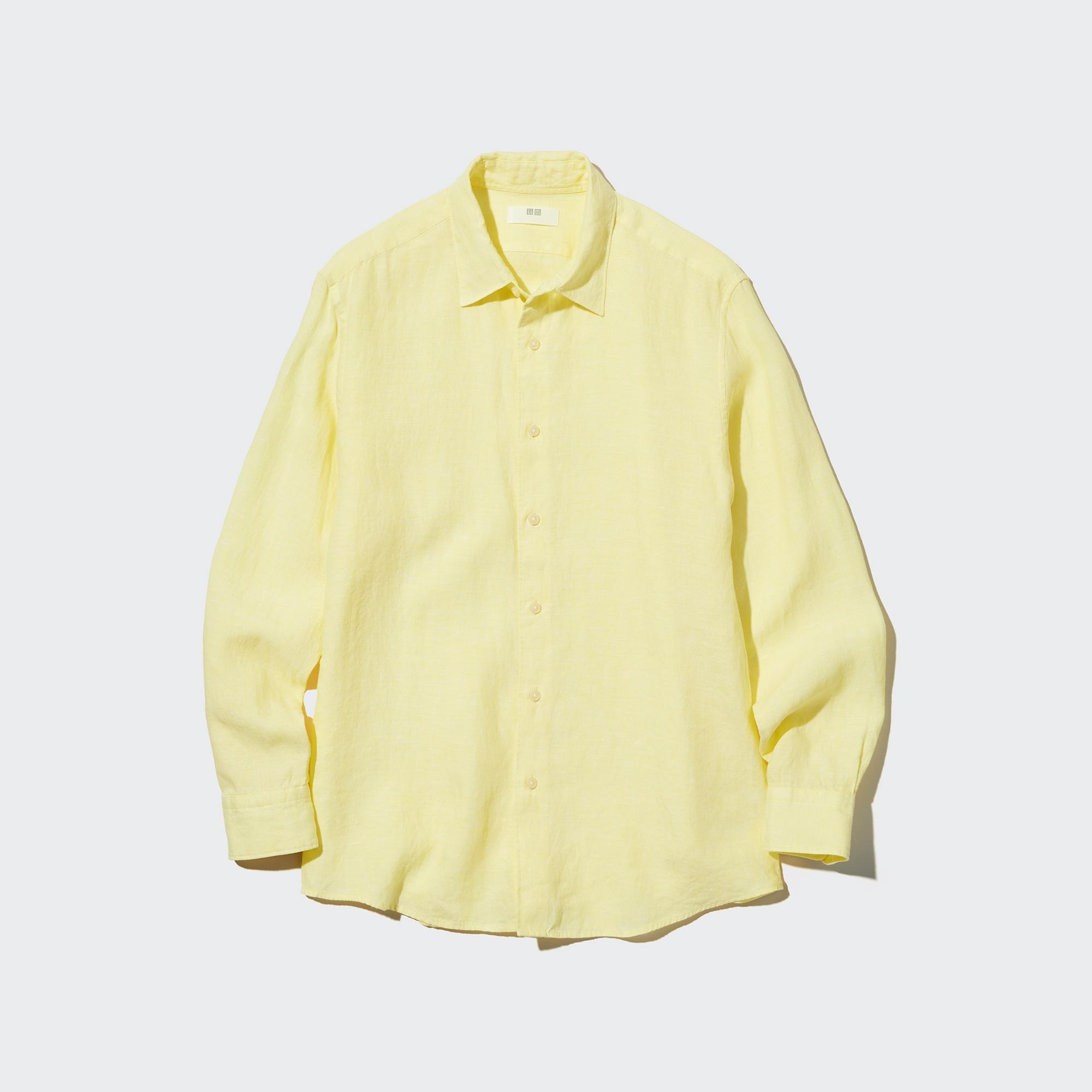 Рубашка UNIQLO льняная премиум-класса, желтый рубашка uniqlo льняная премиум класса светло серый