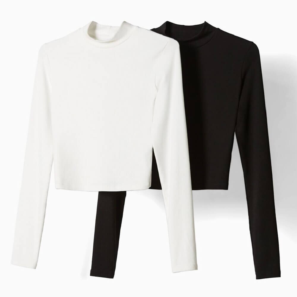 

Комплект топов Bershka Long Sleeve High Neck, черный/белый