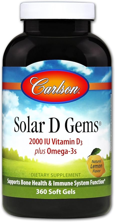 Carlson - Solar D Gems, витамин D3 и добавка омега-3, 2000 МЕ, 360 мягких таблеток