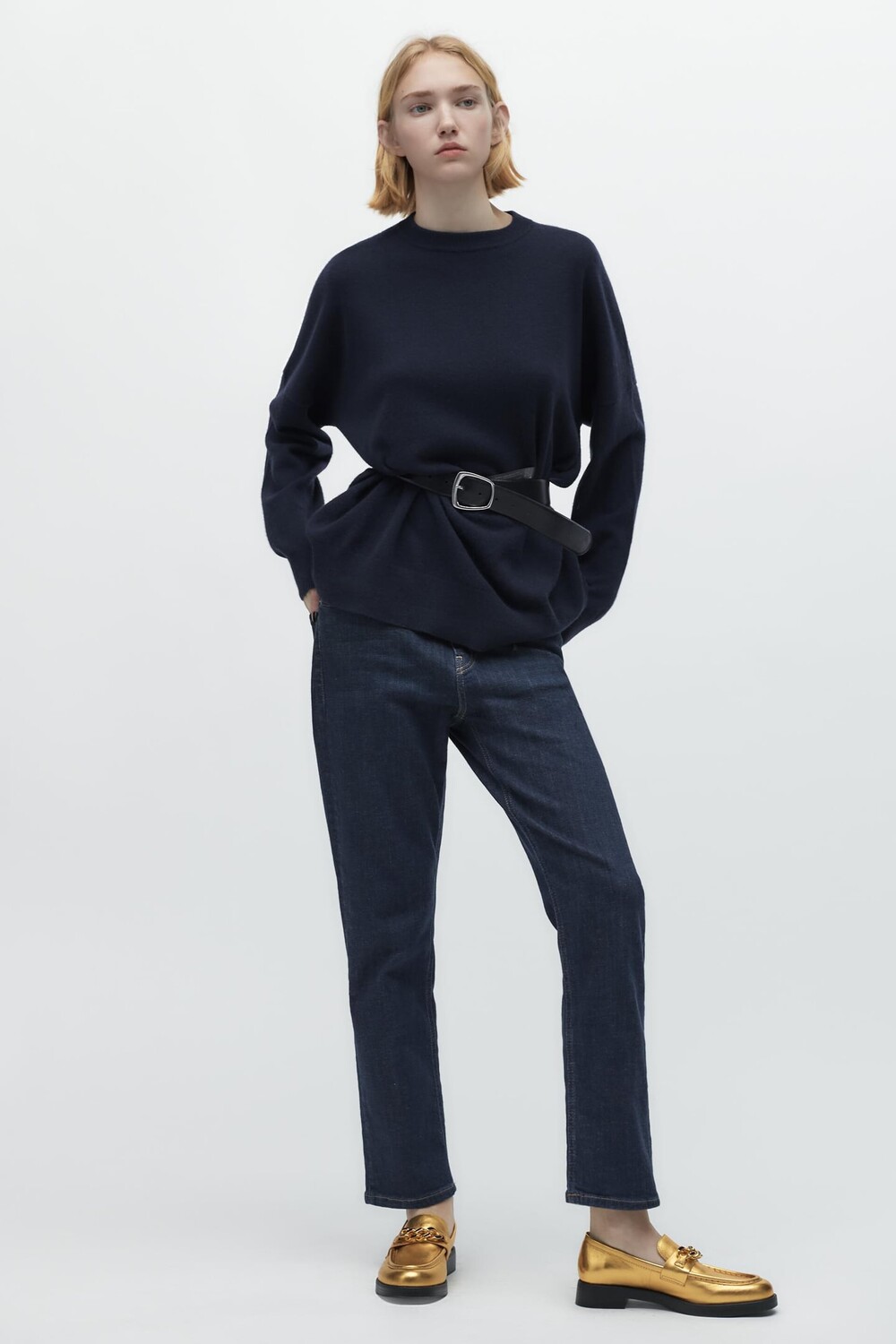 

Лоферы из кожи металлик с цепочкой ZARA, золотой