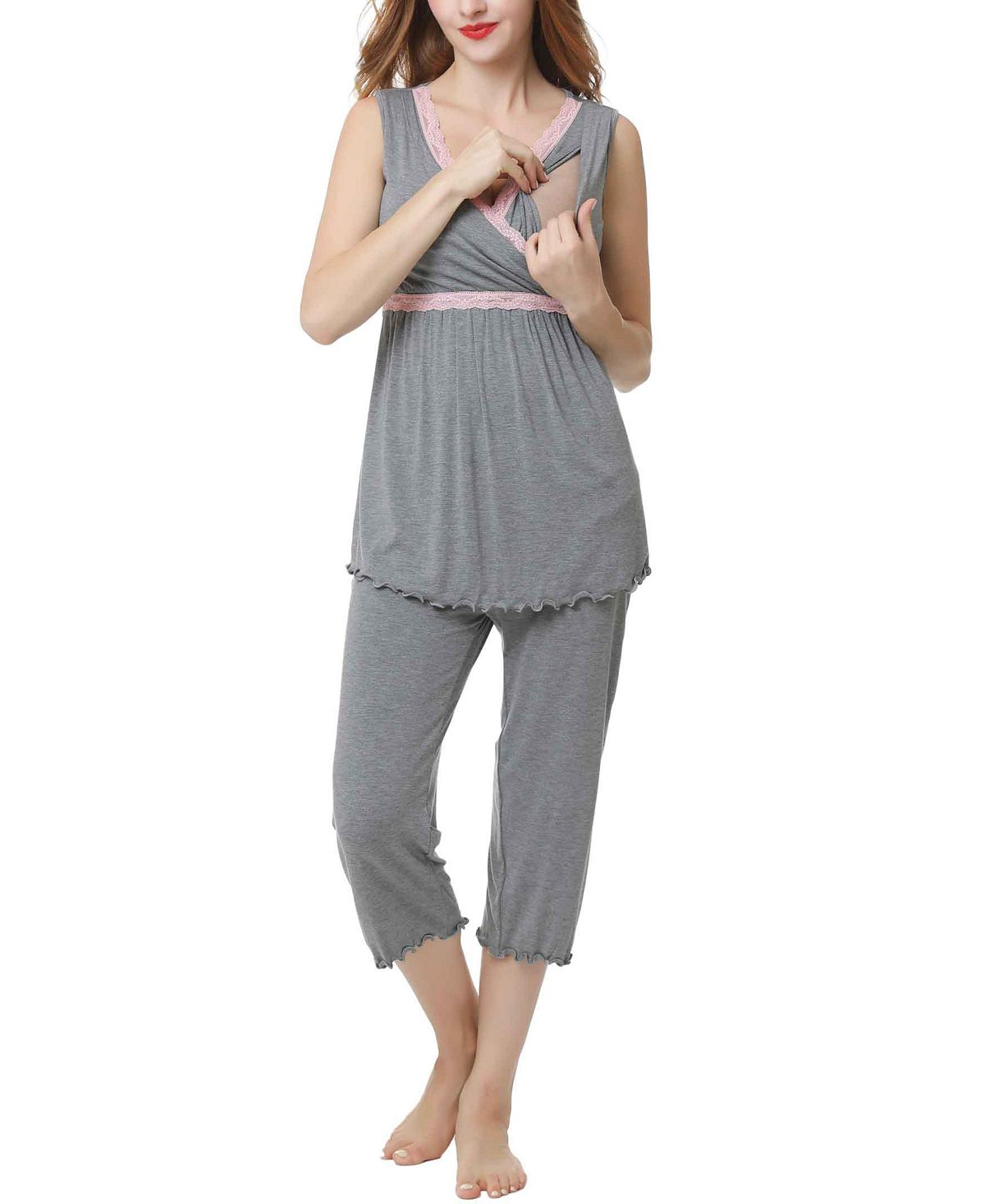 Пижамный комплект для кормления kimi & kai penny для беременных и кормящих мам kimi + kai, серый