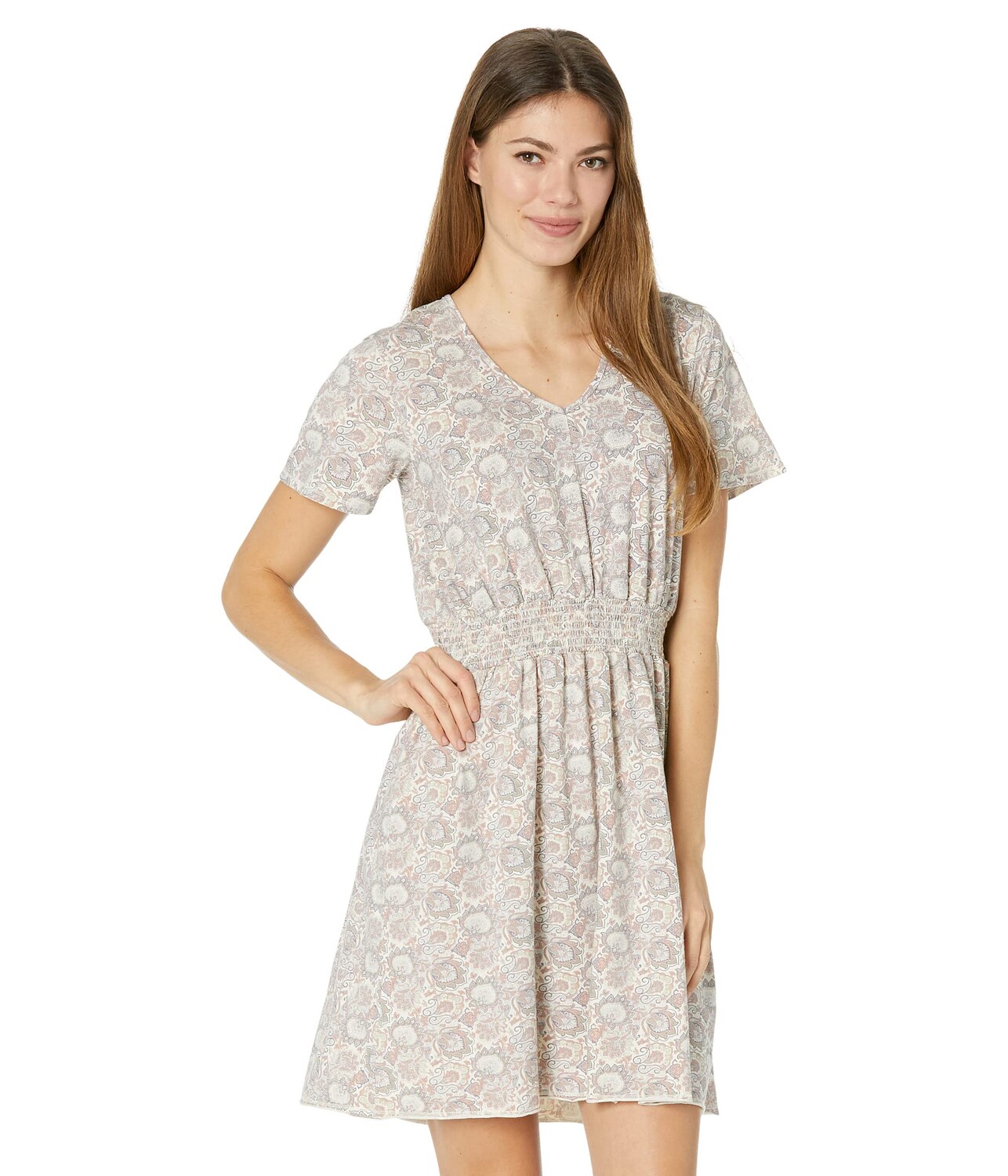 

Платье Mod-o-doc, Paisley Printed Jersey Short Sleeve V-Neck Smock Waist Dress