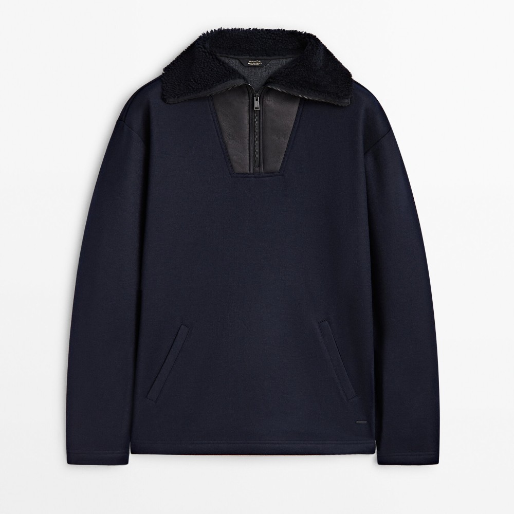 Куртка Massimo Dutti Double-faced Zip-up Mock Neck, темно-синий