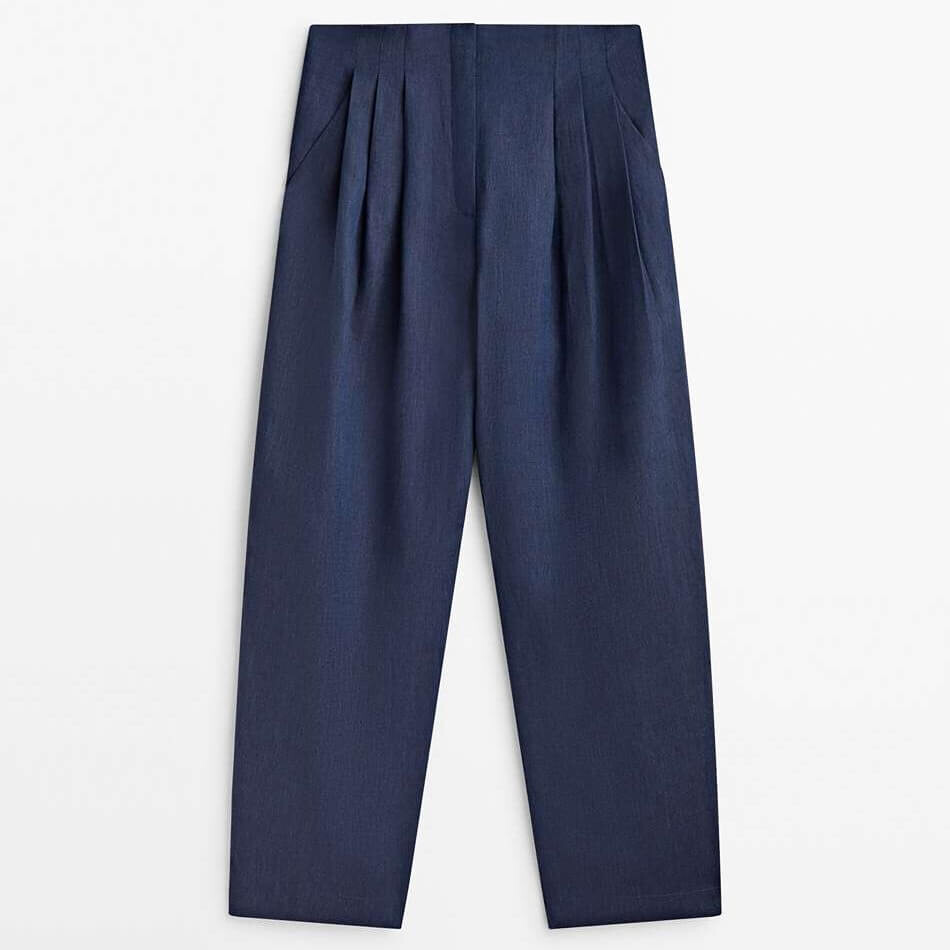 

Брюки Massimo Dutti 100% Linen Darted, темно-синий