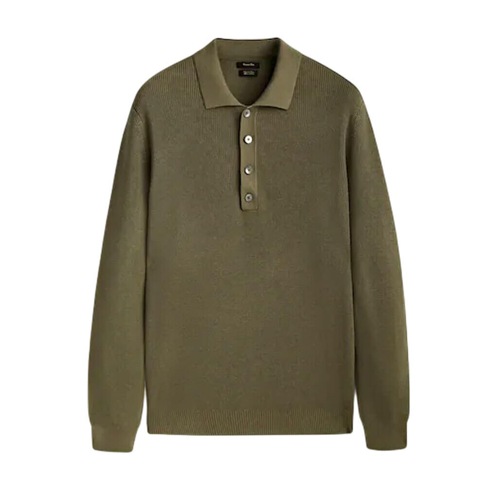 

Свитер Massimo Dutti Textured Cotton Polo, хаки