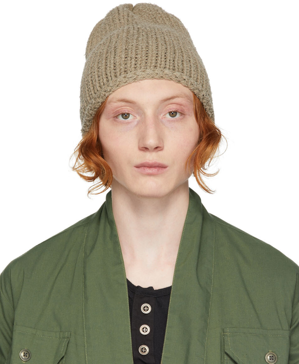 

Вязаная шапка цвета хаки в рубчик Greg Lauren