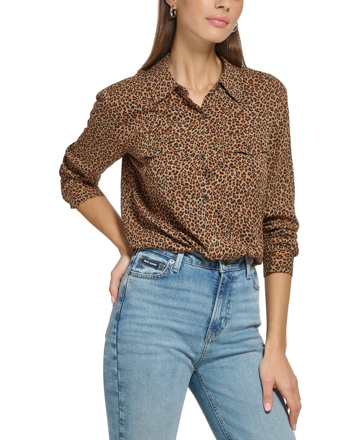 

Женский топ с принтом звезд и пуговицами спереди, высокий-низкий DKNY Jeans, мульти