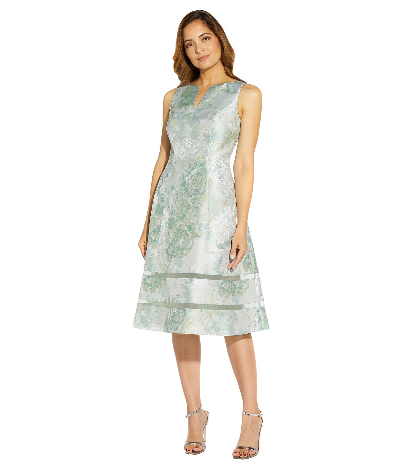 

Платье Adrianna Papell, Sleeveless Printed Floral Jacquard Party Dress with Illusion Hem Detail