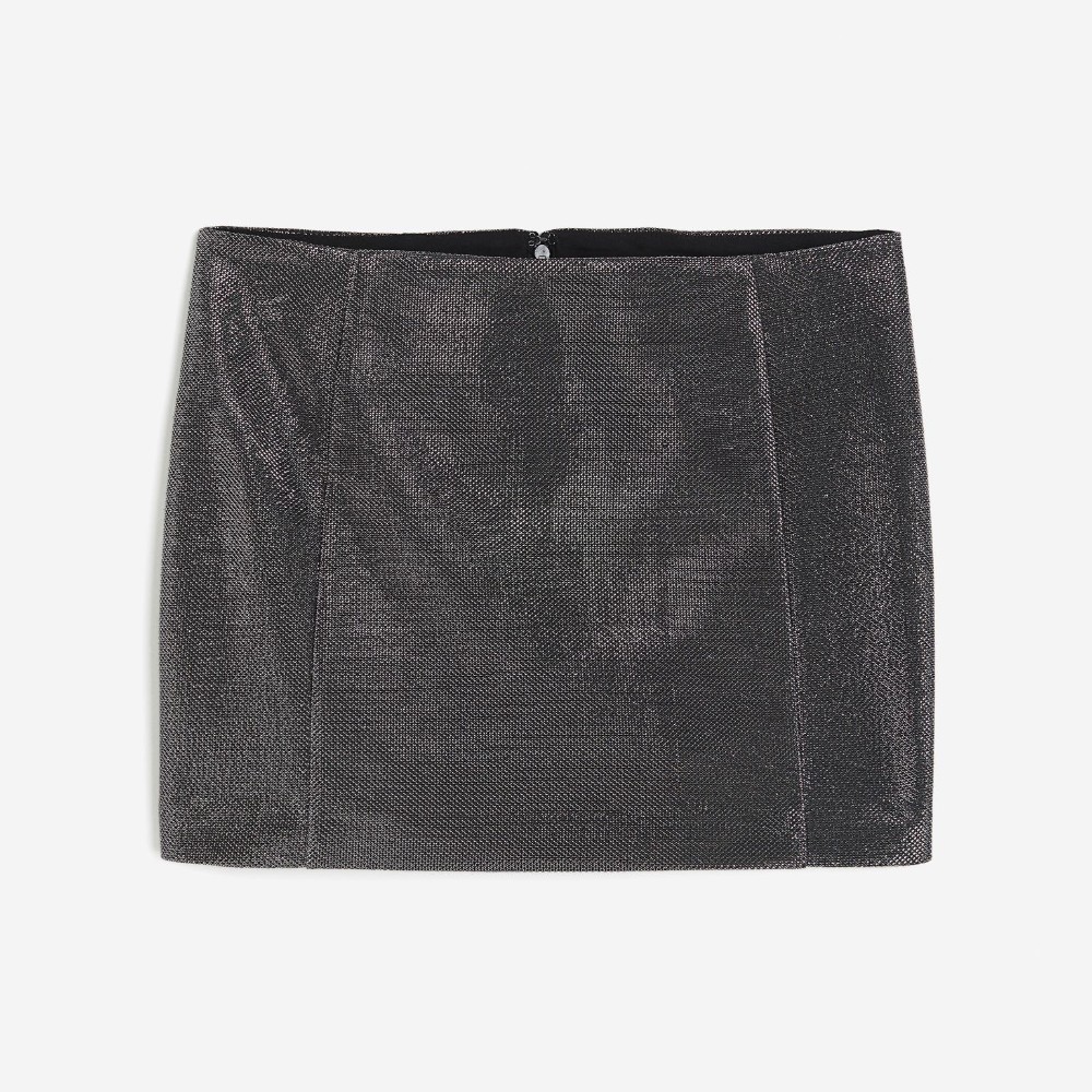 Юбка H&M Shiny Mini, черный/серебристый юбка длинная из блестящего трикотажа эффект набедренной повязки xs черный