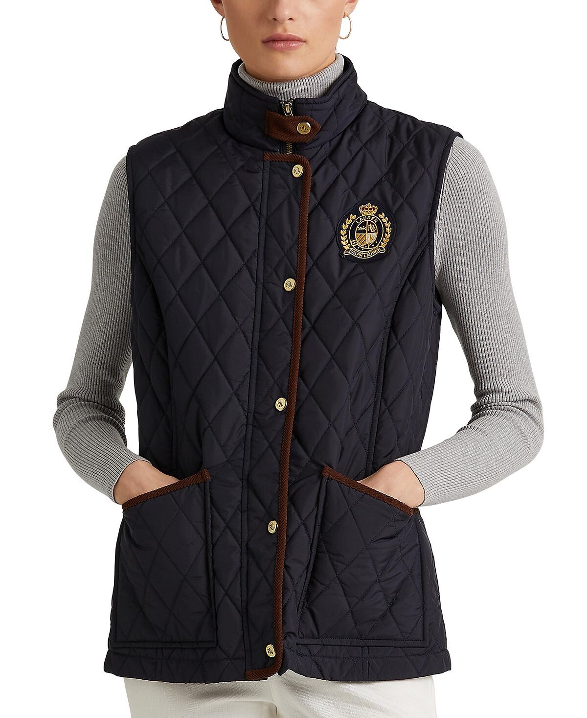 

Женский стеганый жилет с гербом Lauren Ralph Lauren, темно-синий