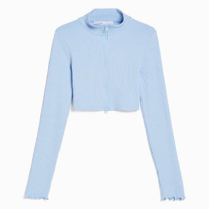 

Кардиган Bershka Cropped High Neck Zip Up, голубой