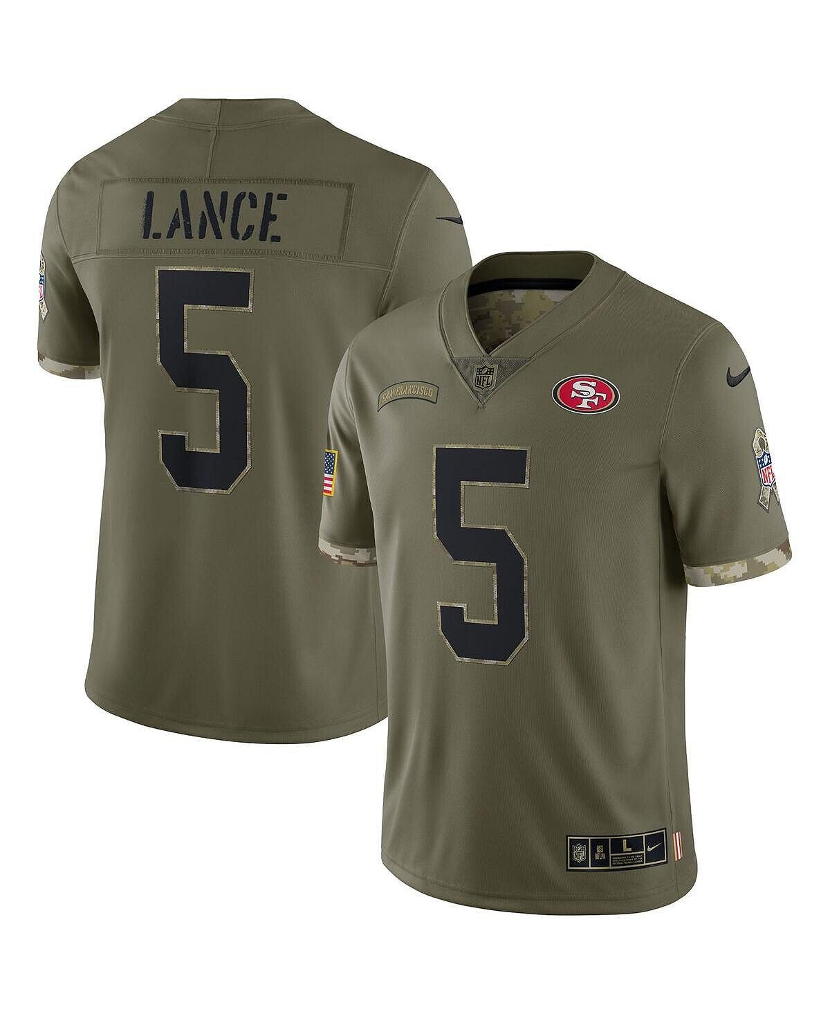 

Мужская футболка trey lance olive san francisco 49ers 2022 salute to service limited jersey Nike