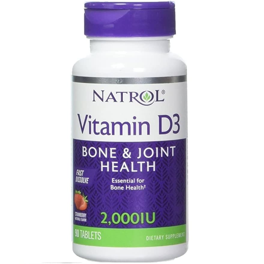 Витамин D3 для здоровья костей и суставов быстрорастворимый клубничный Natrol 2000 МЕ, 90 таблеток