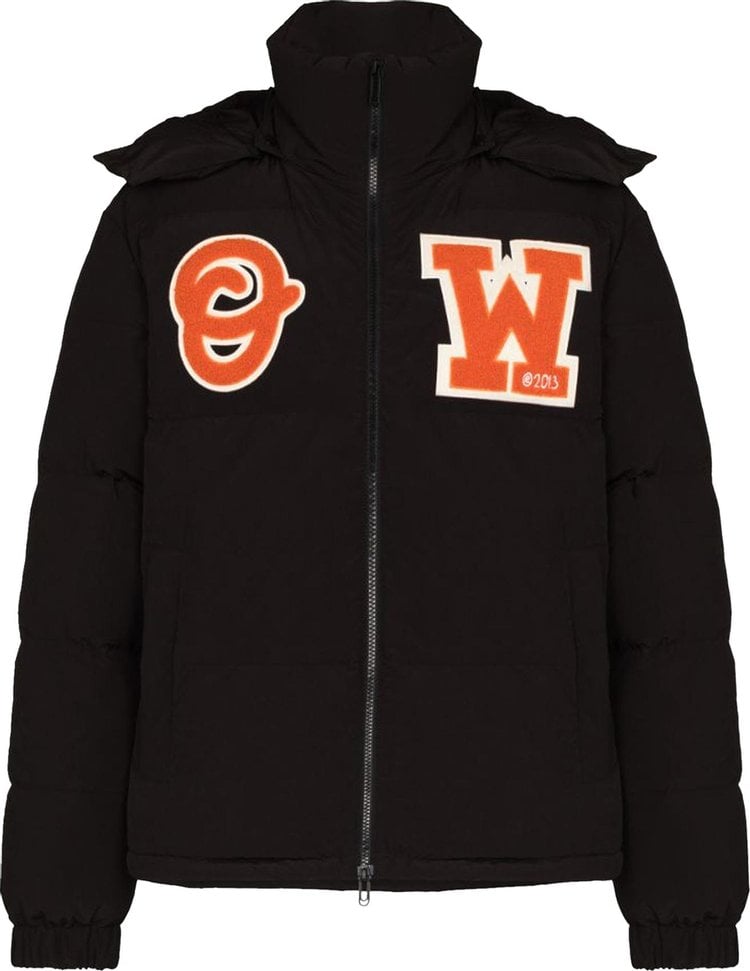 Пуховик Off-White Patch Puffer 'Black/Orange', черный - фото