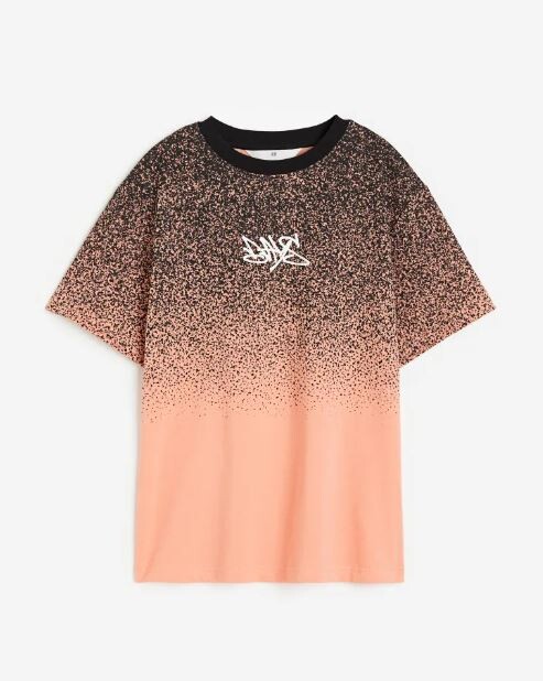 

Футболка с принтом брызги H&M Splatter Print Printed Jersey, черный/оранжевый