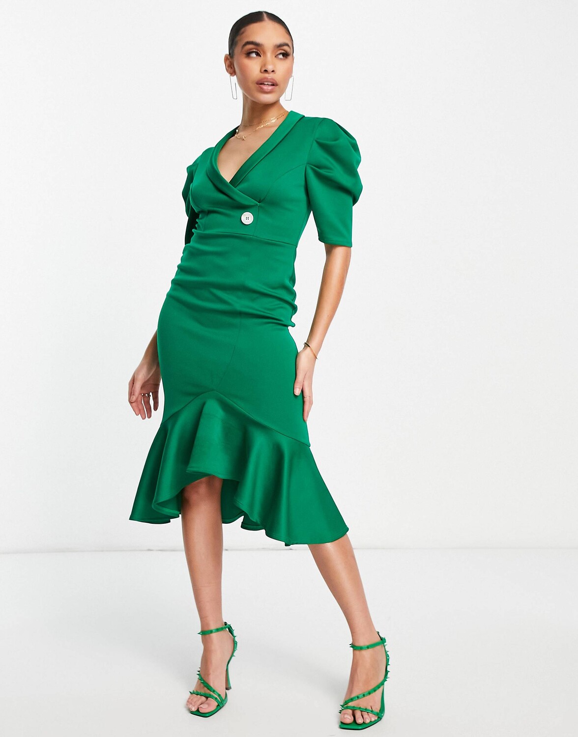 

Зеленое платье миди из смокинга с пышными рукавами ASOS DESIGN, Зеленый