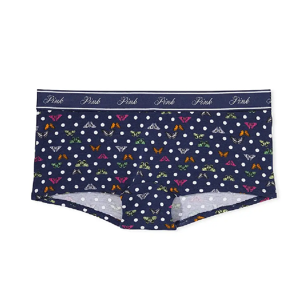 

Трусы Victoria's Secret Pink Logo Logo Cotton Boyshort Dot Print, темно-синий