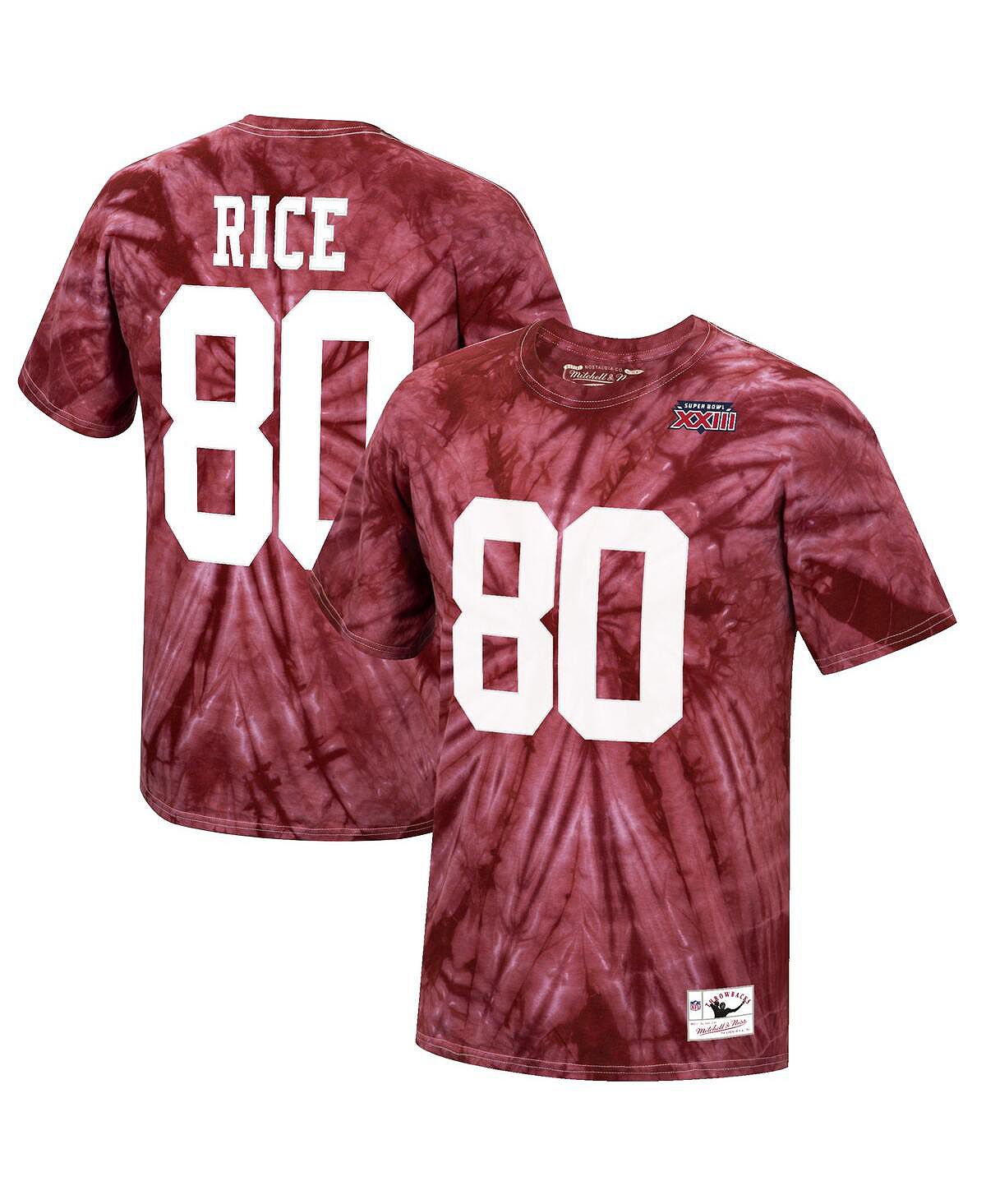 Мужская футболка jerry rice scarlet san francisco 49ers tie-dye super bowl xxiii с именем и номером игрока на пенсии Mitchell & Ness