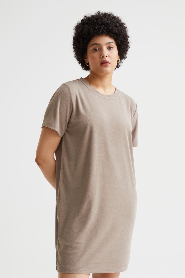 Платье-футболка из махровой ткани H&M, серо-коричневый платье h