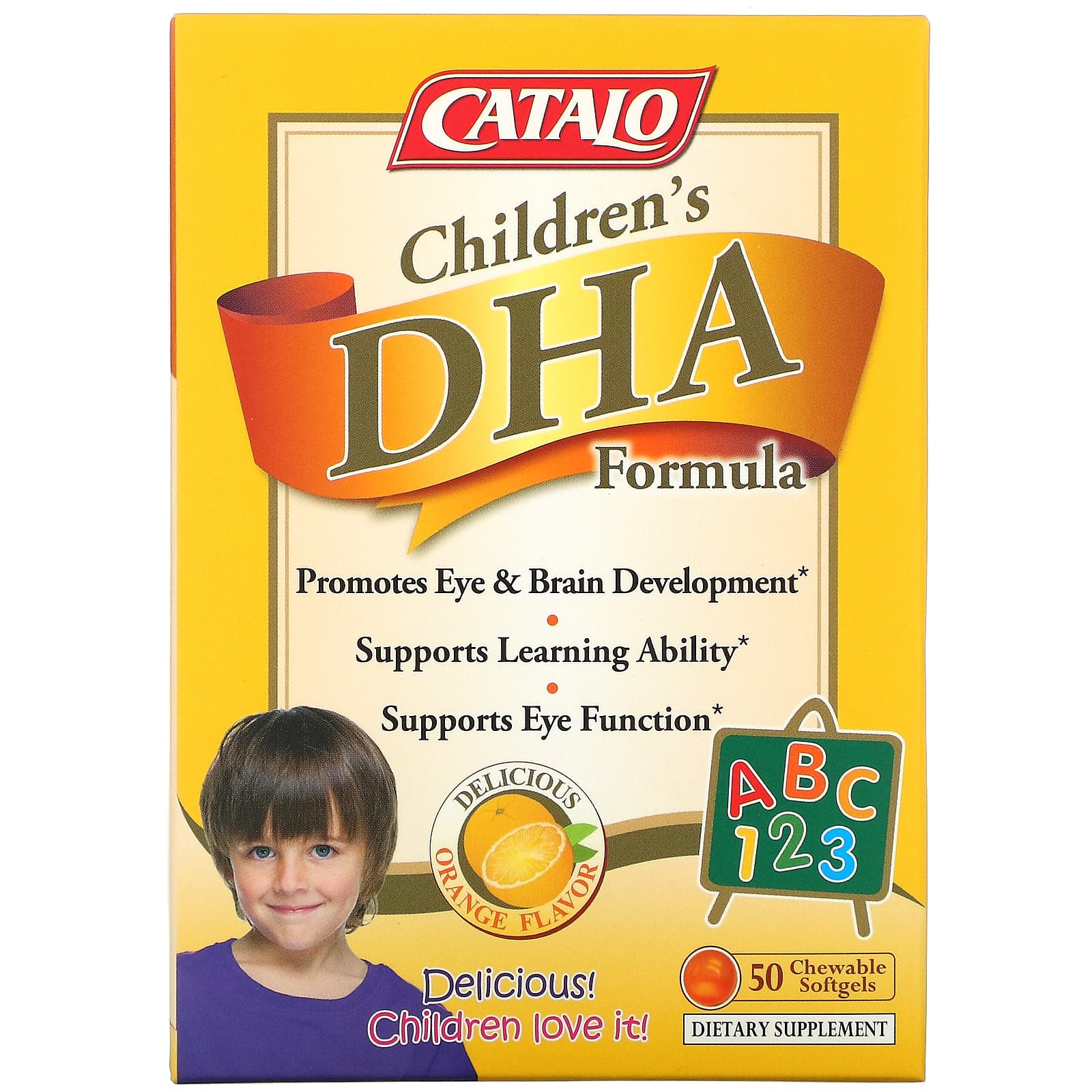 Детская Формула Catalo Naturals с ДГК, апельсиновый вкус, 50 мягких таблеток детская молочная формула catalo naturals с кальцием ваниль 50 жевательных таблеток