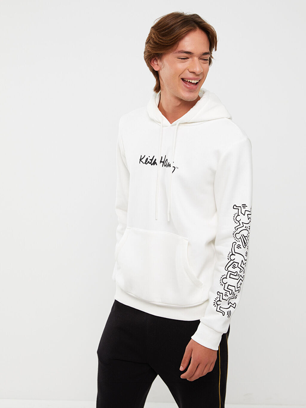 

Мужская толстовка с капюшоном и принтом Keith Haring с длинным рукавом LCW Casual, Белый