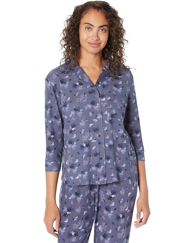 Пижамный комплект HUE Watercolor Brushed Loose Knit Button-Up Pajama Set, цвет Blue Indigo